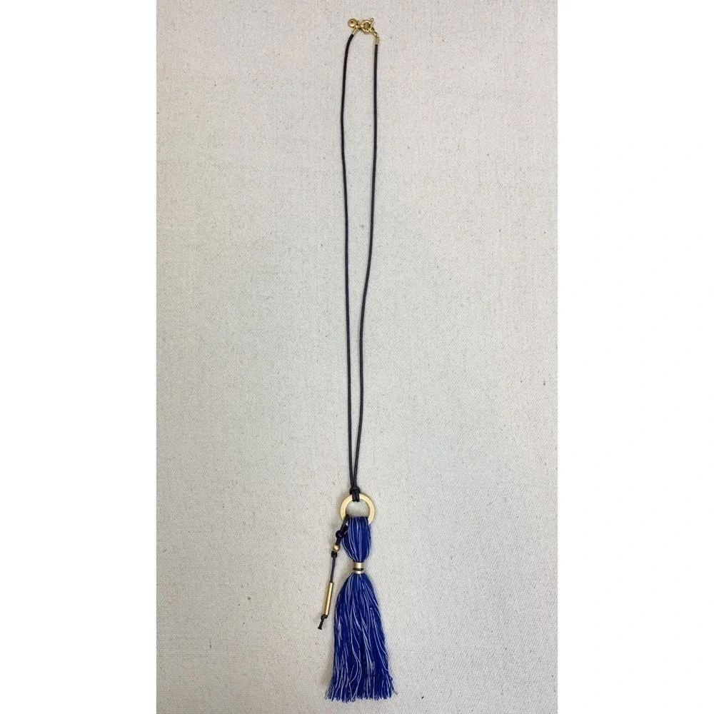 Madewell Blue Tassel Matte Gold Necklace - Picture 5 of 6